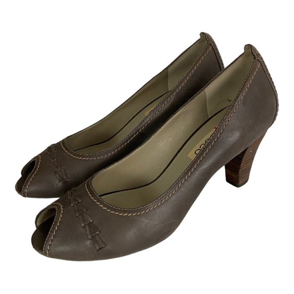 Ecco Womens Brown Leather Peep Toe Heel Pumps Comfort EU 39 Comfort Shoe - Picture 3 of 12